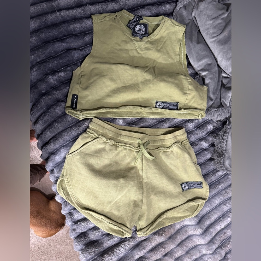 Alphalete Olive Women's Athletic Shorts Set